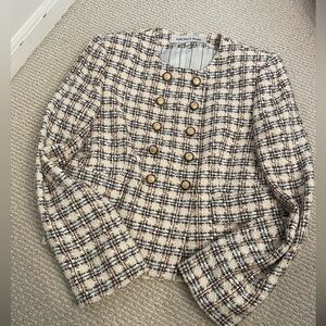 Veronica Beard Cream and Black Plaid Blazer
